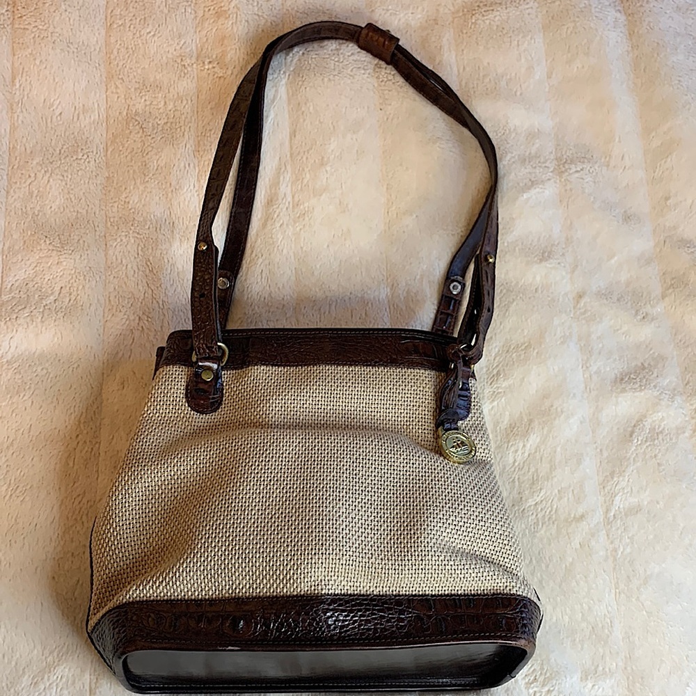 Brahmin Vintage Tan and Brown Leather Bucket Bag
